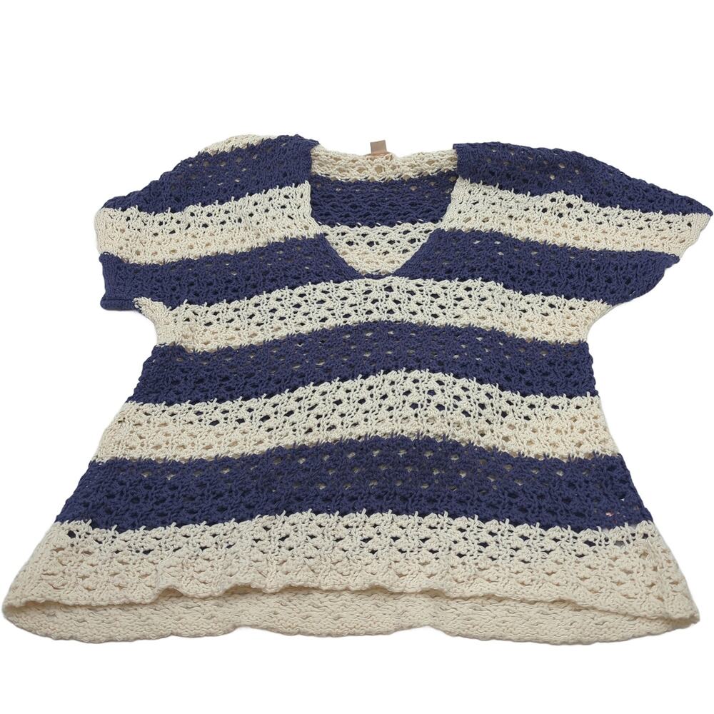 Mossimo Supply Co. L Blue Cream Crochet Hooded Sweater